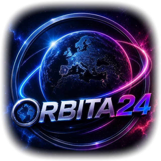 Il logo di ORBITA24: la Terra vista dall'Europa dentro un anello luminoso